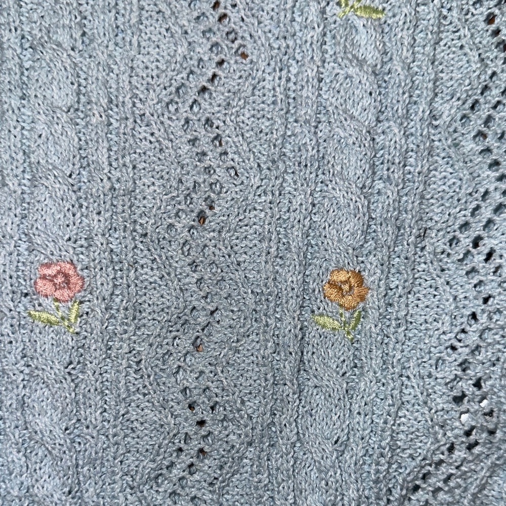 Zara Pastel Blue Knit Top with Floral Accents - Picture 8 of 11
